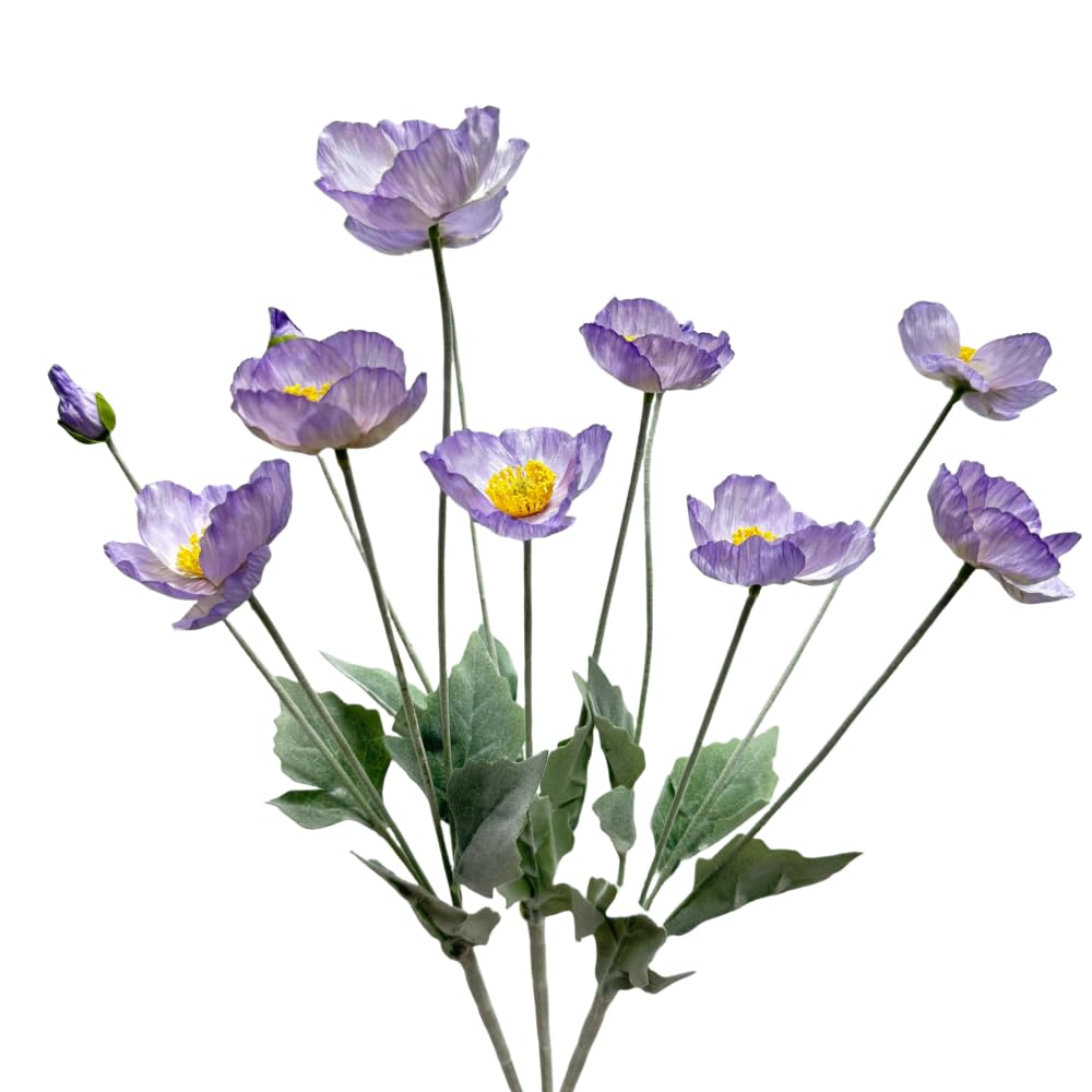 Urier Poppies Flowers Artificial,Ranunculus Artificial Flowers,Silk Flowers with Stems,Faux Flower Stems for Wedding,Party,Garden Outdoor Indoor Decor Flower Arrangements for Table (3, Purple) — image 1