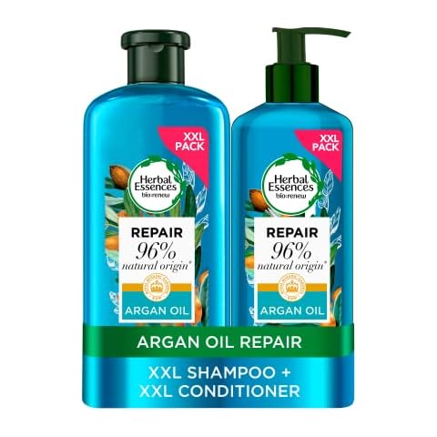 Herbal Essences Argan Oil of Morocco Vegan Shampoo and Conditioner Set for Dry, Damaged Hair, Hair Repair Argan Oil Shampoo And Conditioner, XXL Value Pack, 1145 ml, Get your Free Beauty Treatment! Cover