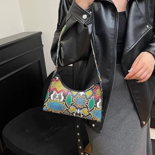 Bolso colorido de hombro para mujer con patrón de serpiente multicolor miniatura 4