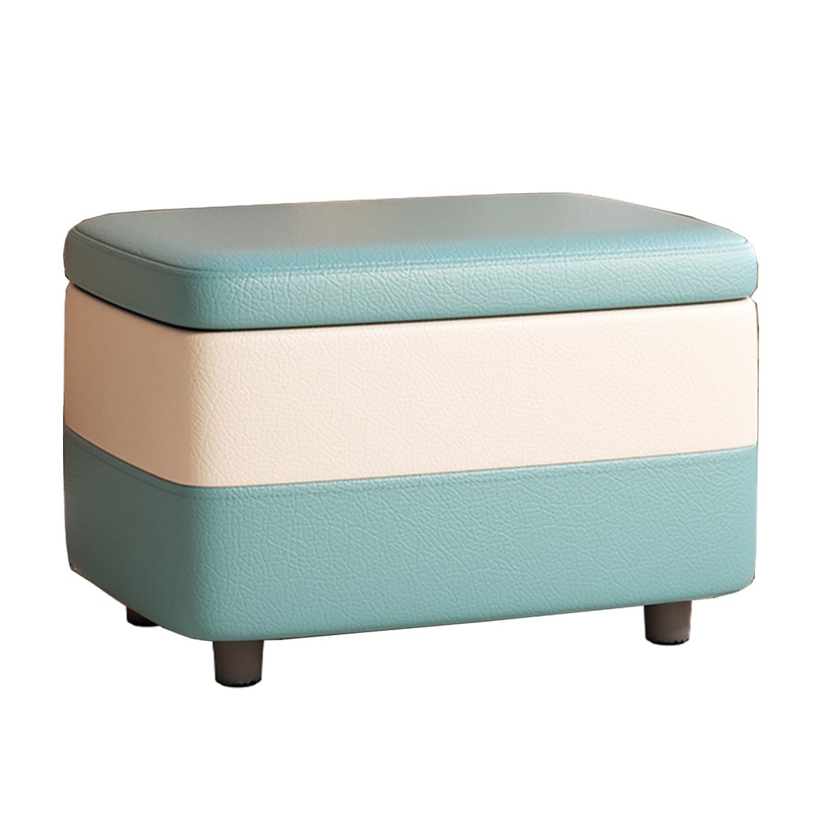 GDMDPTE Storage Ottoman Pouf with Wood Legs - Small Upholstered Footrest for Living Room Entryway & Bedroom - Space-Saving Green Storage Stool