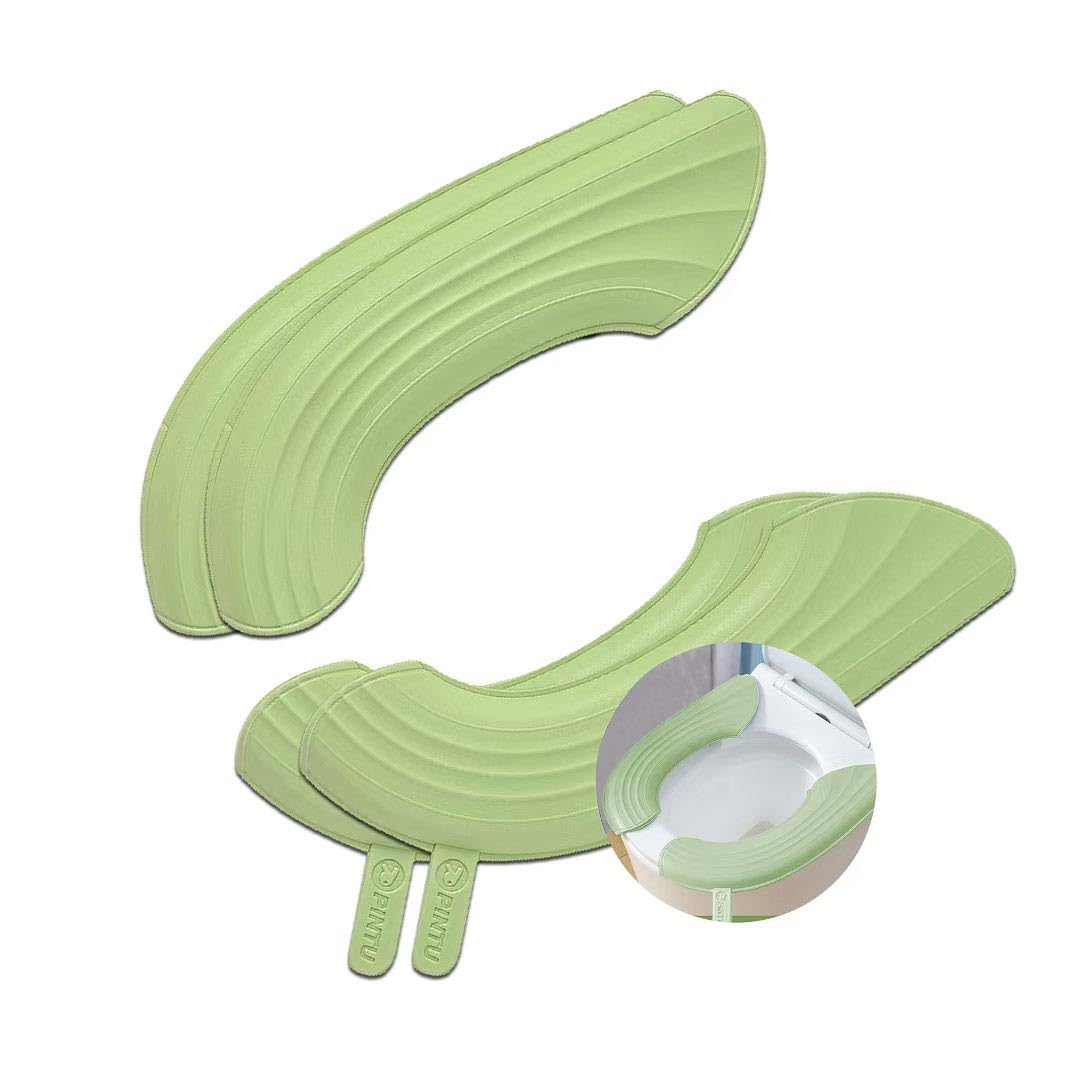 Toilet Seat Cover Warmer With Handle, Toilet Seat Cushion With Lift, U-Shaped Scrubbable Wash. (Green 2 Sets)