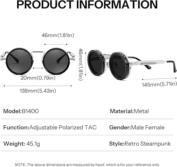 Image of Adjustable Tint Sunglasses, 1-9 Gear Adjustable Polarized Sunglasses with ND Filter Lenses, Round Black Lens for Men & Women, UV Protection for Driving, Fishing, and Outdoor Use.