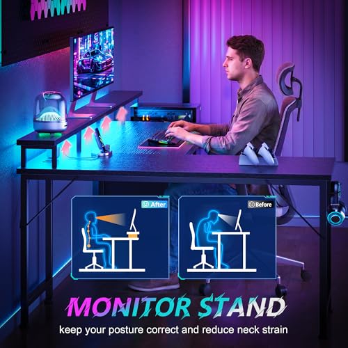 Image of Korfile 66'' L Shaped Gaming Desk with Storage Drawers, Power Outlets, LED