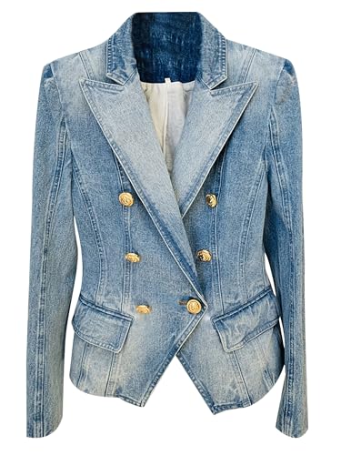 Women's 2025 Designer Jacket Slim Fitting Double Breasted Buttons Denim Blazer Coat