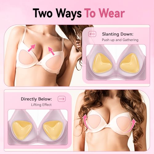 Ultra Push up Sticky Bra Pads | Double Sided Adhesive Inserts | Stick on for Sports Bra Swimsuit (Medium, Beige) 5