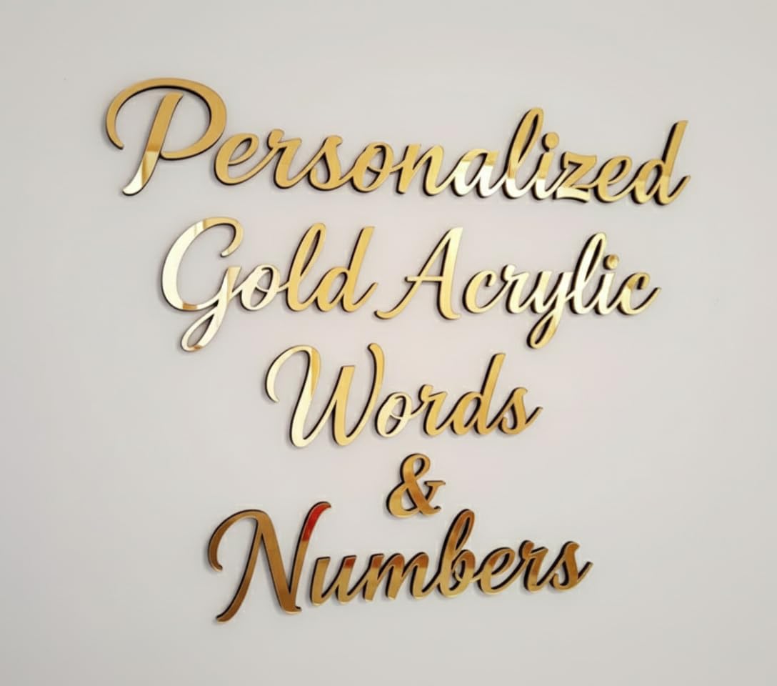Personalized Text Cutout Alphabets Name Plates with Custom Name for Birthday, Anniversary, Engagement and Message Party Decoration, Golden Mirror Finish Wall Décor Art & Craft Customised Golden Sheet