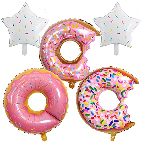HORUIUS Donut Balloons Sweet Candy Multicolor Aluminum Foil Mylar Balloons for Donut Theme Birthday Party Supplies Wedding Decorations 5PCS