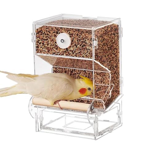 Samuliy Comedero transparente para pájaros sin derrames, comedero transparente para pájaros, diseño a prueba de derrames, herramienta de alimentación para periquitos, cacatúas, periquitos, tortolitos