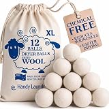 Handy Laundry Wool Dryer Balls - Natural Fabric Softener, Reusable, Reduces Clothing Wrinkles and Saves Drying Time, Better Alternative to Plastic Balls and Liquid Softener (Pack of 12)