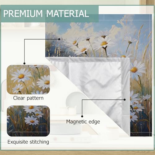 Image of White Daisy Flower Dishwasher Covers for The Front Magnetic,Rustic Wildflower Refrigerator Magnets Decoration,Reusable Dishwasher Cover Panel for Home Kitchen Decor 23x26 Inch