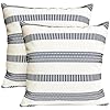 Decorative Throw Pillow Covers Set of 2 Blue Boho Striped Pillow Covers 18×18 Inch Throw Pillow Cover Linen Pillowcase Farmhouse Outdoor Pillow Covers for Couch Sofa Bed Living Room