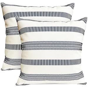 Decorative Throw Pillow Covers Set of 2 Blue Boho Striped Pillow Covers 18x18 Inch Throw Pillow Cover Linen Pillowcase Farmhouse Outdoor Pillow Covers for Couch Sofa Bed Living Room Decorative Throw Pillow Covers Set of 2 Blue Boho Striped Pillow Covers 18×18 Inch Throw Pillow Cover Linen Pillowcase Farmhouse Outdoor Pillow Covers for Couch Sofa Bed Living Room