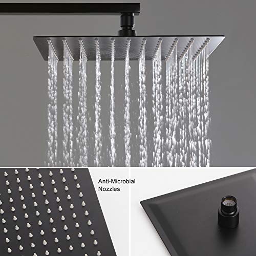 POP 10 Inch Black Shower Faucet Set with Tub Spout Bathroom Luxury Rain Mixer Shower System Wall Mounted Rainfall Shower Combo Set, Single Function Tub and Shower Trim Kit with Rough-in Valve - Thumbnail 6