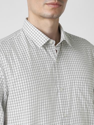 Image of Peter England Men's Classic Checkered Formal Slim Fit Full Sleeve Shirt | Wonder Fabric | Cotton-Rich