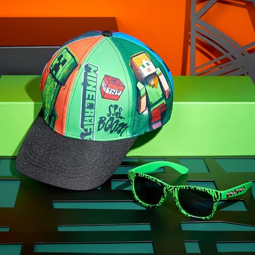 Image of Minecraft Trucker Hat Baseball Cap and Kids Sunglasses Set Adjustable Snapback UV Protection Gamer Gifts
