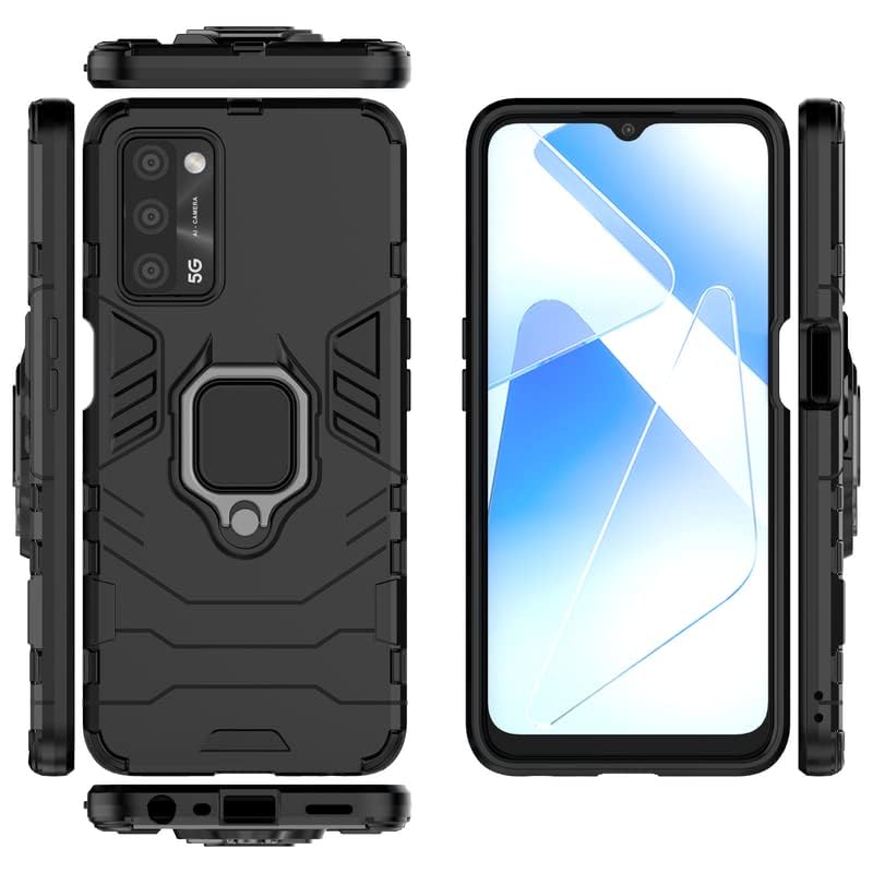 Image of Shockproof Robot Soft TPU and Hard PC Back Cover with Ring Case for Oppo A55 4G - Black