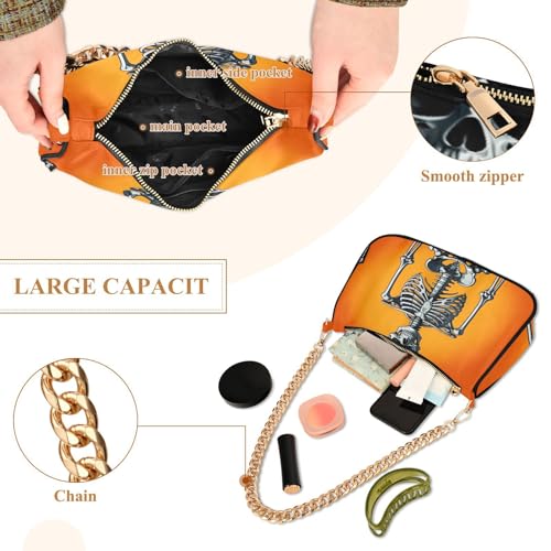 Halloween Skeletons Shoulder Bag for Women, Handbag with Chain Strap, Soft Purse Tote Bag for Ladies4