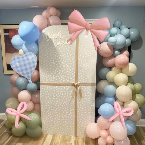 Image of Goose Balloon Arch Kit Pastel Pink Blue Sage Green Balloons Garland Bow Gingham Heart Foil Balloon One Silly Goose Birthday Party Decorations Girl Dusty Pink Blue Yellow Duck Baby Shower Gender Reveal