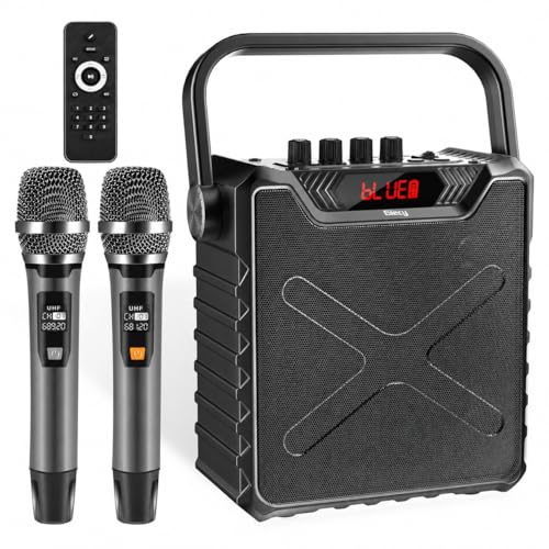 Giecy Amplificateur de Voix avec 2 Microphones sans Fil UHF,Machine de Karaoké pour Adultes,Enfants,Système de sonorisation,Enceinte Portable Bluetooth...