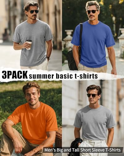 Image of Neer 3 Pack Big and Tall T-Shirts for Men L-7xl Tops | Large Casual Stretch Workout Tees, Short Sleeve Crewneck Oversized Shirts, Classic Summer Outfits, Comfy Basic Loose Clothes