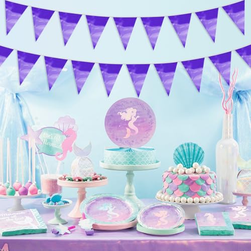 Image of 65FT Purple Glitter Triangle Pennant Banner Flag Metallic Bunting Fabric Garland for Christmas Graduation Wedding Engagement Anniversary Bachelorette Bridal Shower lavenderValentine's Party Supplies