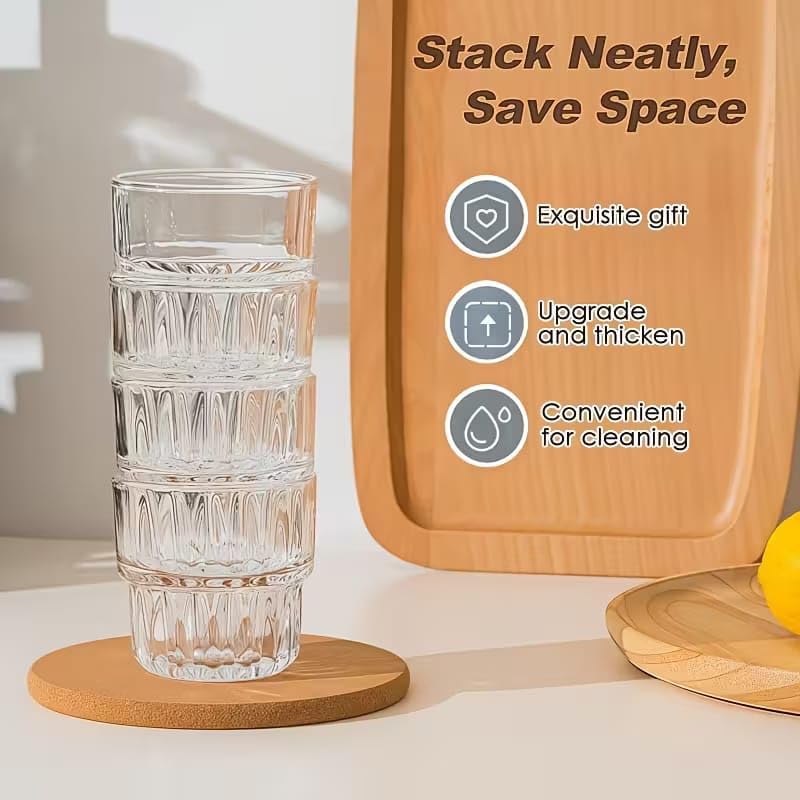 Image of PrimeWorld Crystal Juice Glasses Set of 6 - 200ml Tumbler Glasses for Juice, Water, Sharbat & Cocktails | Clear Drinkware Set for Dining Table, Home & Parties