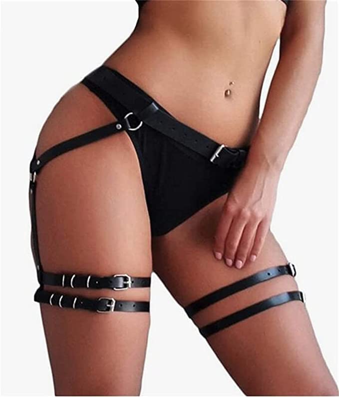 Leder-Gürtel und -Beingeschirr, Sexy, Körper-Geschirr, Leder-Strumpfband, Oberschenkel-Schmuck, für Damen, Einheitsgröße