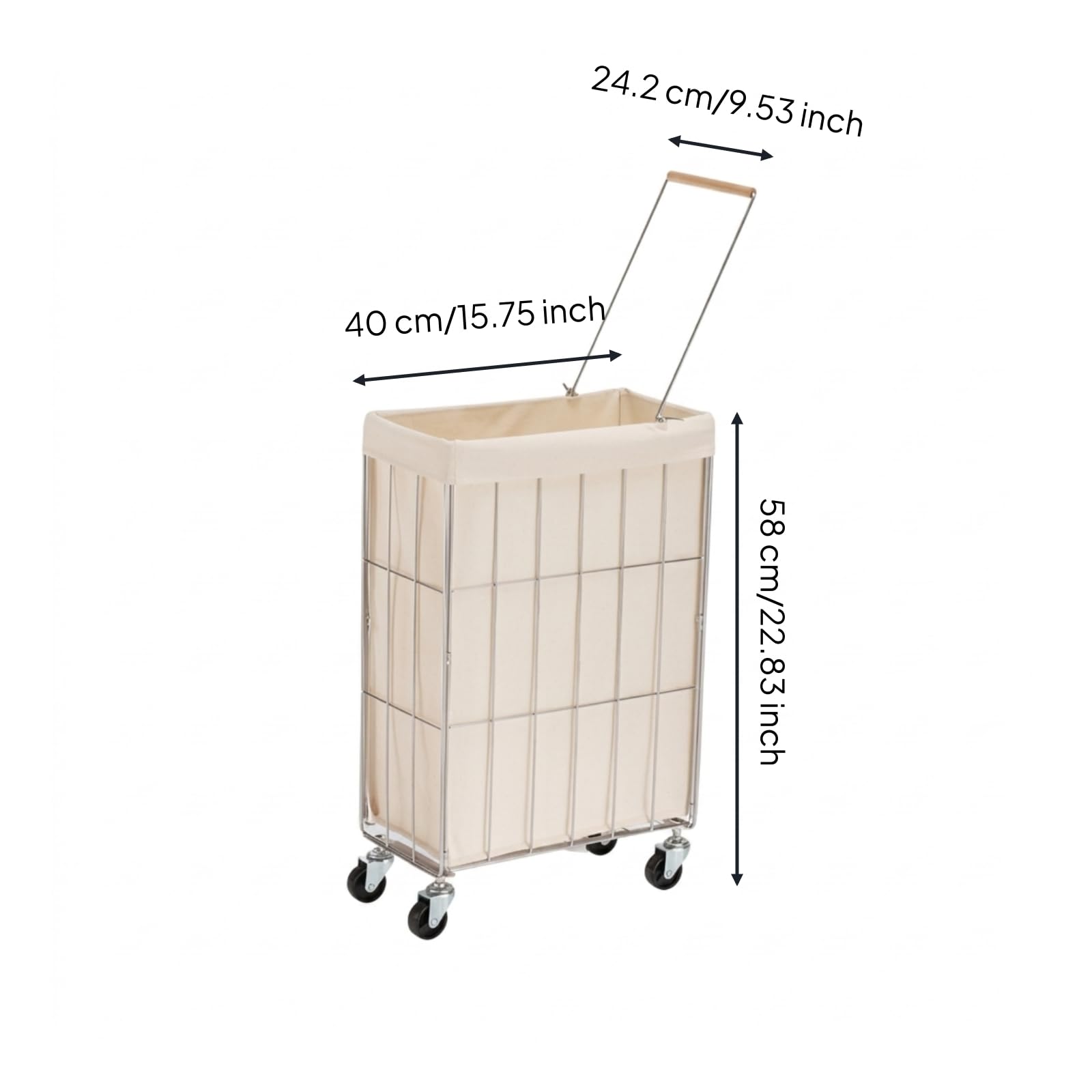 Carrello Biancheria Pieghevole Carrello Lavanderia Carrello con Ruote Telaio Acciaio Inox 201 Manico Spinta 34 Cm Ruote Girevoli Scorrimento Sacco Removibile Adatto per Casa Bagno Corridoio