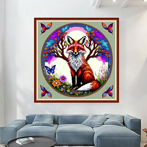 Image of Dimensean Stamped Cross Stitch Kits Full Range of Embroidery Patterns Starter Kits for Beginners Adult DIY Cross Stitches Needlepoint Kits 11CT-Wreath Fox 17.7x17.7 inch