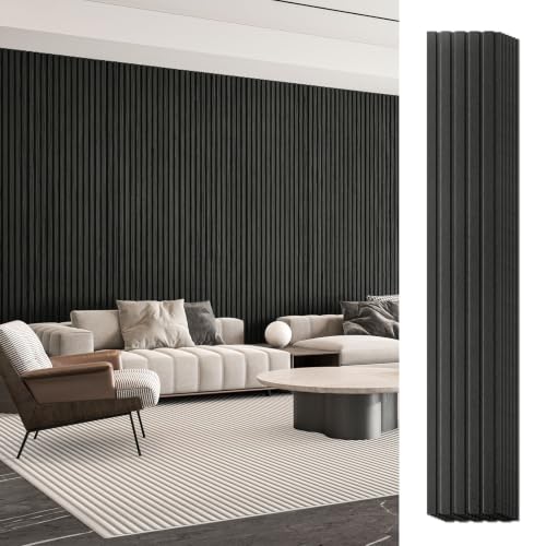 Image of Art3d Wood Slat Wall Panels, Fluted MDF, 6-Pack, 94.6 x 7.4 in, Matte Black