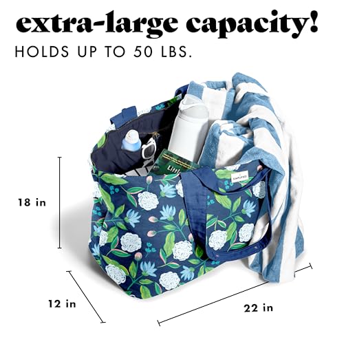 Image of Fit & Fresh XL Beach Tote Bag for Women - XL Travel Tote with Zipper & Pockets, Oversized Canvas Pool Bag, Weekender Carry-On
