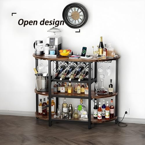 Soporte de vino metálico negro 3 niveles con luz LED miniatura 5