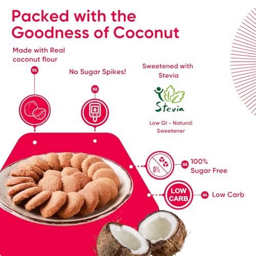Image of Artinci Coconut Cookies (185g X 2 packs), Sugar Free Biscuits for Diabetic Patients, No Maida, No Palm Oil, Low Carb Digestive Biscuits, Healthy Snack