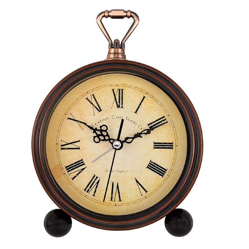 Sarth Enterprise Twin Bell Copper Table Alarm Clock with Night LED Light for Student for Kids Bedroom (Lule-Brown)