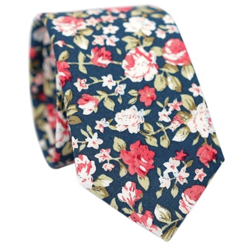 Image of BELLUNO Men's Cotton Floral Skinny Tie, 2.5 inch Width, with Gift Box