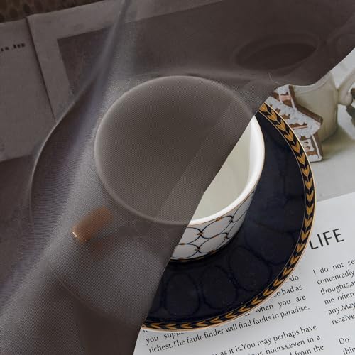 Image of Simplebrand Chocolate Valances 14 Inches Long for Living Room Pocket 2 Panel Light Filtering Sheer Translucent Valence Toppers for Short Window Kitchen Bathroom Bedroom 42x14 Inch Length