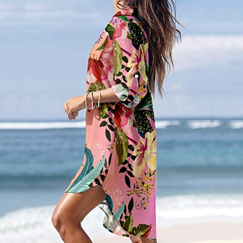 Juniors Sleeve Coverups Dress Swimsuit Coverups Swim Dresses for Women Turtle Neck Beach Hawaiian Shirt Coverups4