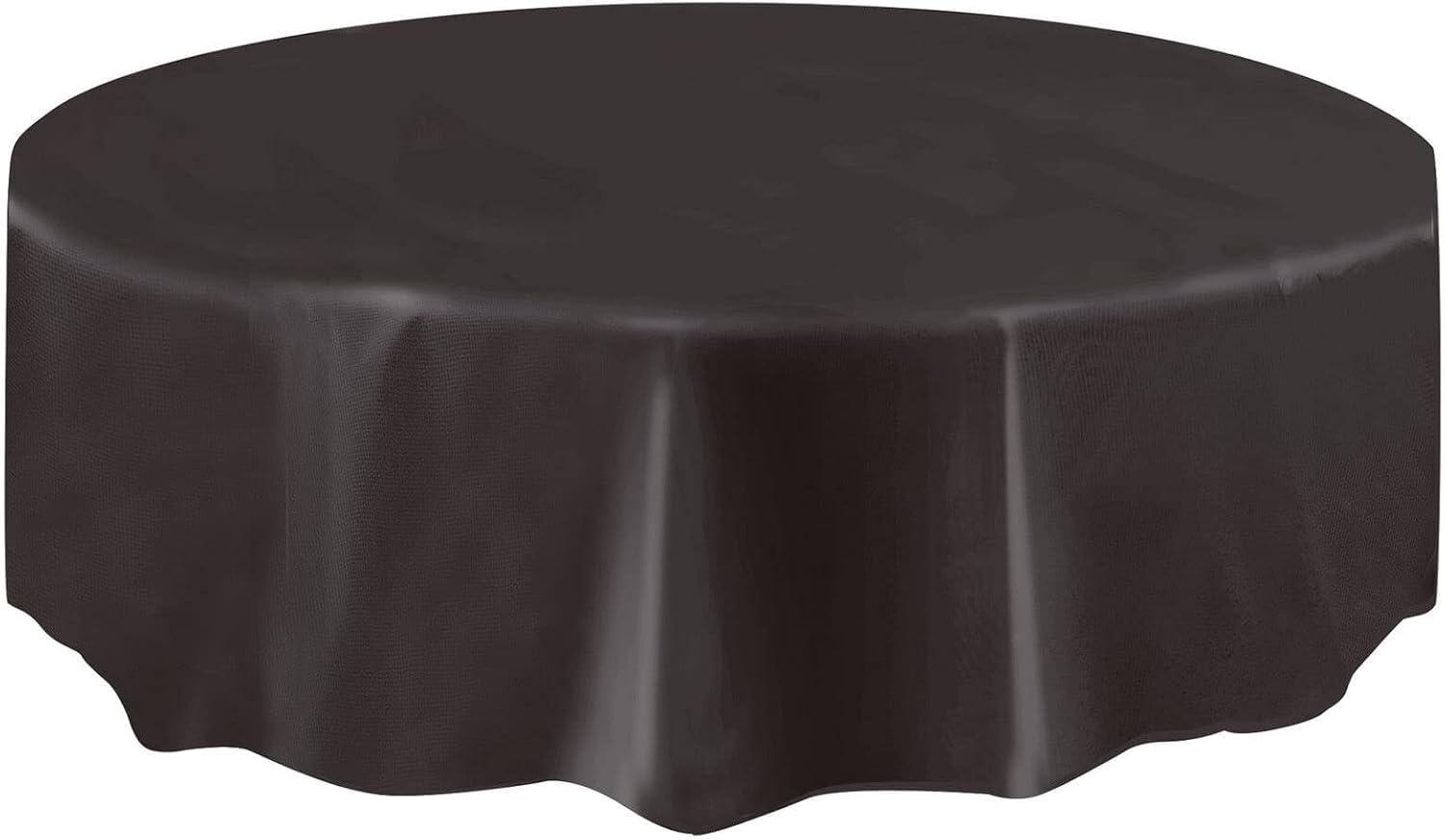 AIBC Round Table Covers Disposable Plastic clothes for Party Table Cloth Wipe Clean Plastic Tablecloth, 7ft (Black)