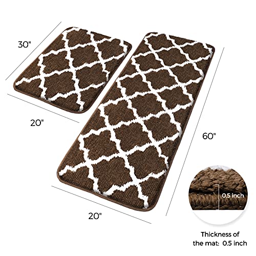 Delxo Kitchen Mat Kitchen Rug Set [2 Pcs] - Perfect For Kitchen, Bathroom, Living Room, Soft, Absorbent Microfiber Material, Non-Slip, Easy Clean Machine Washable Floor Runner - 20"X30"+20"X63", Brown #TOP5