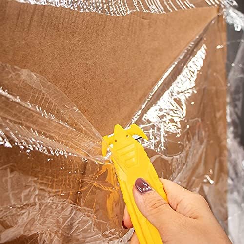 T TOVIA Film Slitter Safety Knife Box Cutter Knife, 10 pcs Yellow Safety Box Opener Utility Knife Cutter, Safety Package Opener of Stainless Steel Blade, for Carton, Shrink Wrap, Plastic Straps, Tape