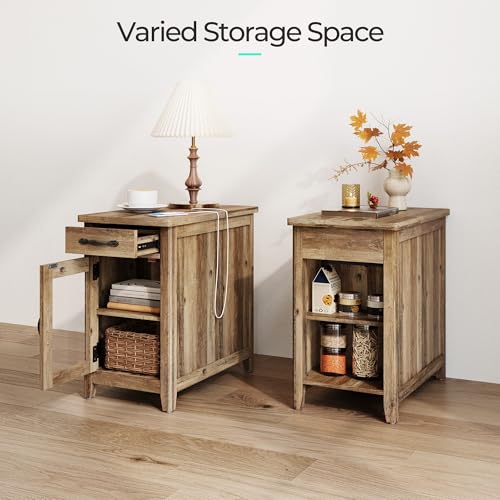 LINSY HOME Farmhouse End Table with Charging Station, Narrow Side Table for Living Room, Sofa Side Table with Drawer and Storage Cabinet, Small Nightstand for Home Office by LINSY HOME - Image 4