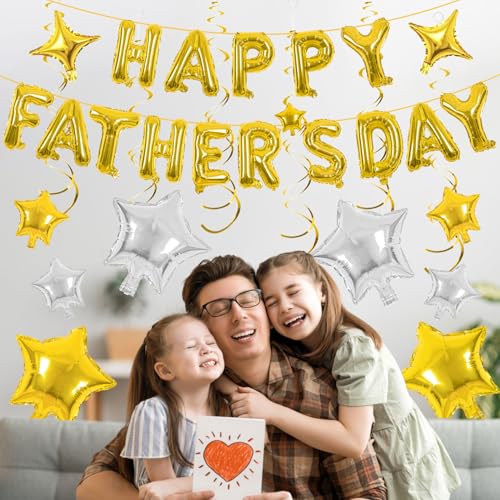 Image of Happy Fathers Day Balloons Gold Father's Day Banner for Father's Day Party Decorations (Fathers Day Gold)