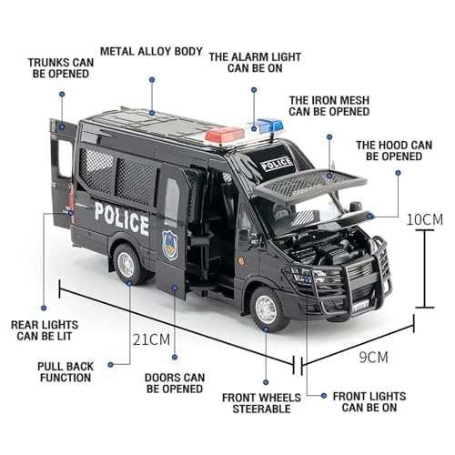 Image of DEOXY Police Van 1:24 Diecast Scale Model Metal Pull Back Toy car for Kids with Openable Doors & Light, Music Toy Vehicle for Kids (White)