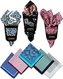 ZENXUS Printed Pocket Squares 8-Pack, plus 3 Folds Holder, Penetrating Printed Men's Handkerchiefs,...