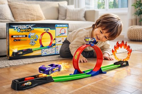 Image of Goyal's 3D DIY High-Speed Track Toy Set for Kids - Single Loop Track Racing Game with Pull Back Car, 360 Spin Loops - STEM Educational Car Track Toy