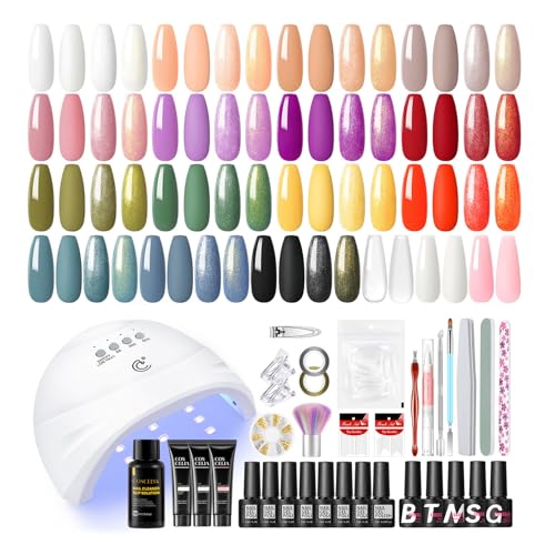 COSCELIA 40Pcs Kit Uñas Semipermanentes, 15 Colores Esmaltes Semipermanentes para Uñas con Lámpara y 3 Colores Uñas Extensión Gel, Base Top Mate Top Coat Kit Manicura Semipermanente