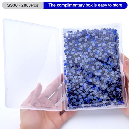 Image of Hotfix Rhinestones Bulk, 2880PCS Dark Blue Hot Fix Rhinestones for Clothes DIY Decoration Crafts, Dark Blue, SS30, 6.3-6.5mm