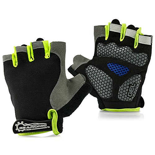 GEARONIC Mens Cycling Gloves, Fingerless Mountain Bike Gloves for Men, Breathable MTB bicycle gloves, Gel Padded Road biking gloves, Anti-slip Road Motorcycle Gloves for Men/Women, Half Finger Guantes