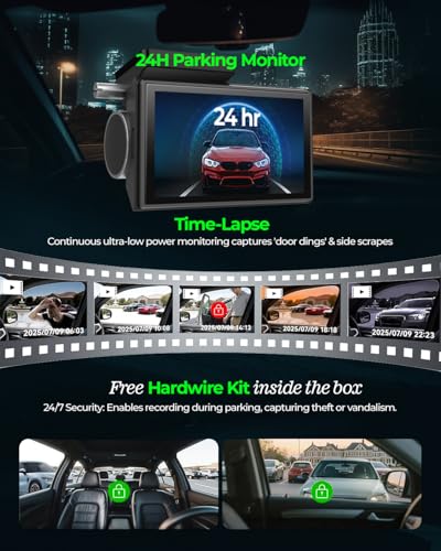 Image of PRONOD 4K+2.5K Dash Cam for Car Front and Rear | Dashcam for Car with Mic, 3 inch Touch Screen, ADAS, GPS Tracking, Night Vision, WiFi App Control, 24H Parking Mode, Supports 512GB | Free Hardwire Kit