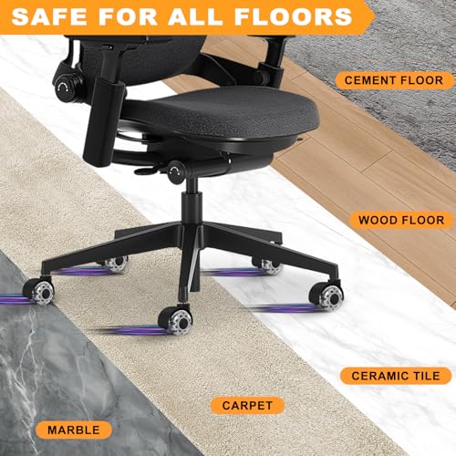 Image of Office Chair Wheels, 2 Inch Smooth & Quiet Rolling Casters Replacement, Computer Gaming Chair Casters for All Hardwood Floors & Carpet, Smooth Safe Rubber Wheels-Set of 5, Grey